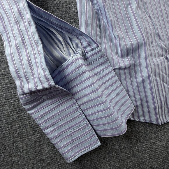 Thomas Pink Long Sleeve Button Up Shirt Cotton Slim Fit 17 French Cuff Striped - Picture 9 of 15